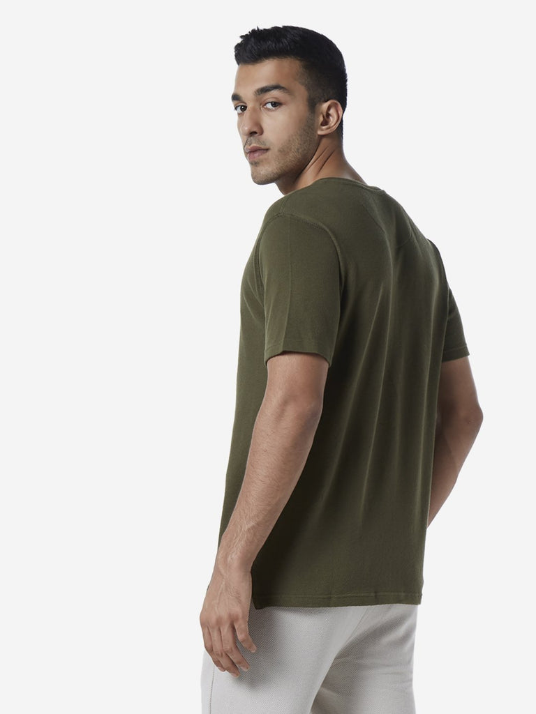 ETA Olive Slim Fit Self-Textured T-Shirt