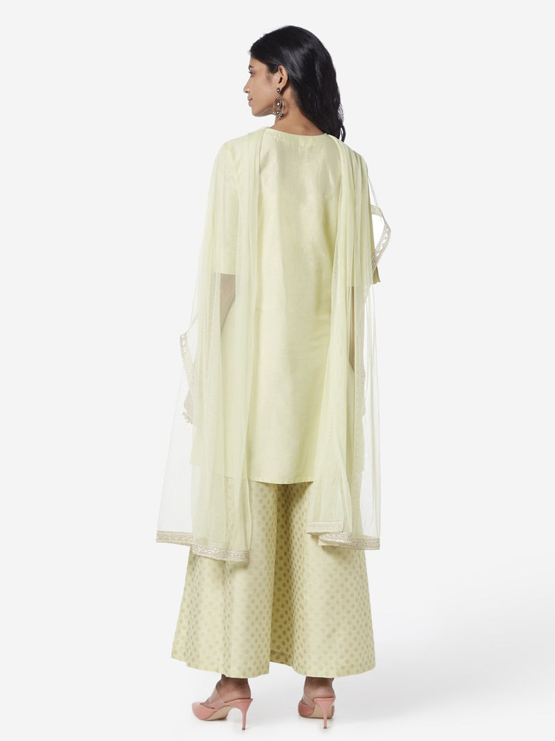 Vark Lime Kurta And Paneled Palazzos Set