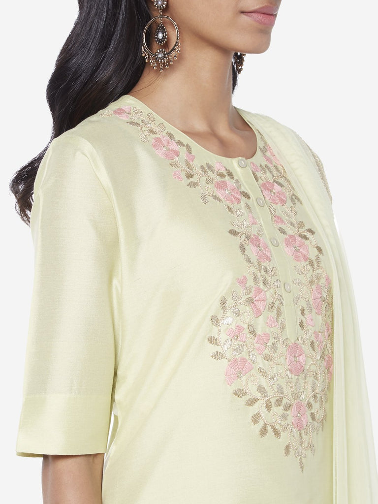 Vark Lime Kurta And Paneled Palazzos Set
