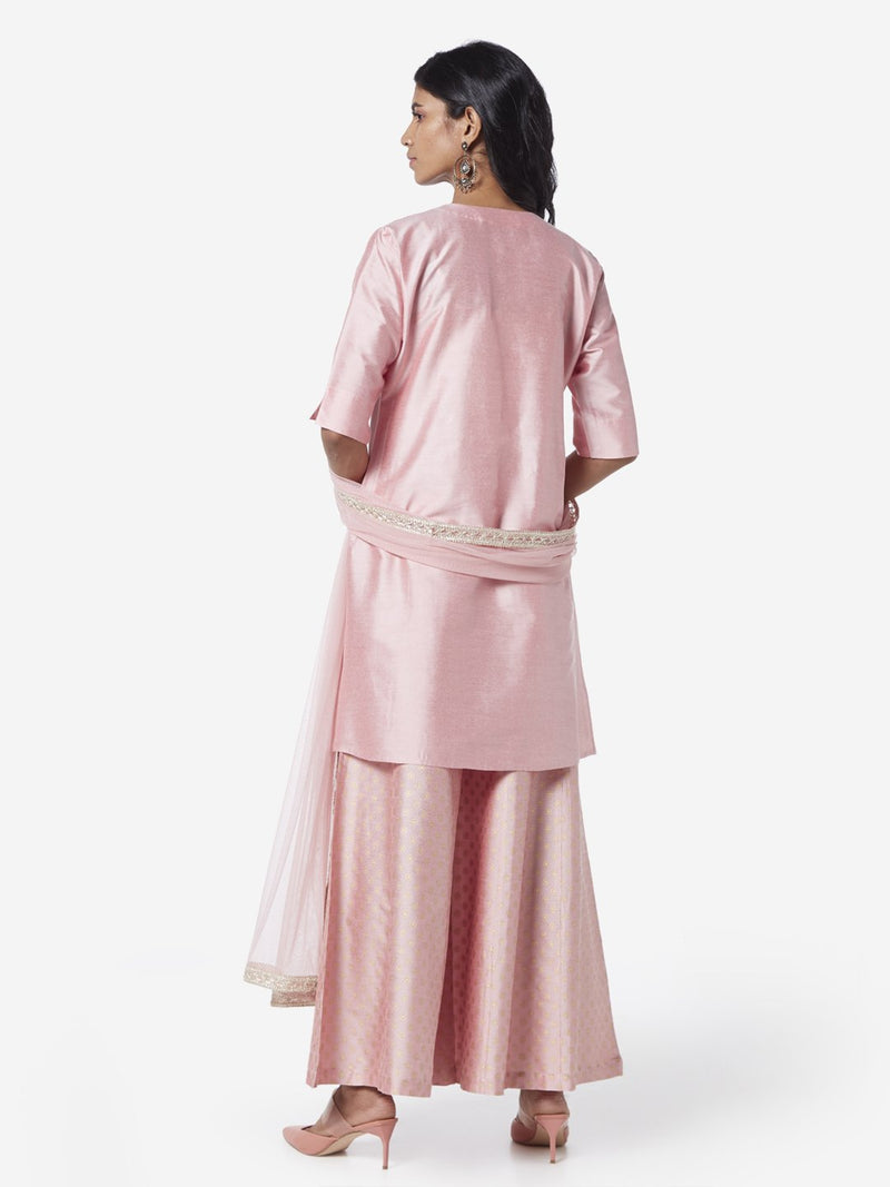 Vark Pink Kurta And Paneled Palazzos Set