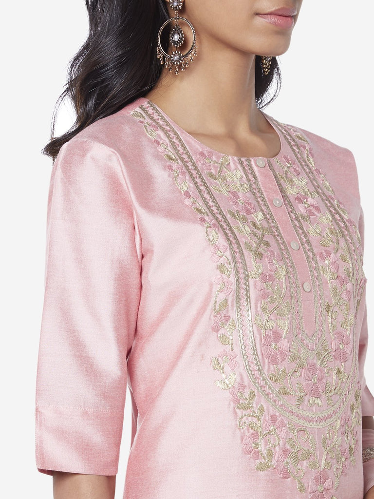 Vark Pink Kurta And Paneled Palazzos Set