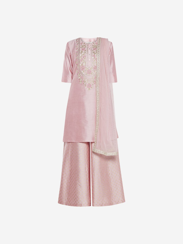 Vark Pink Kurta And Paneled Palazzos Set