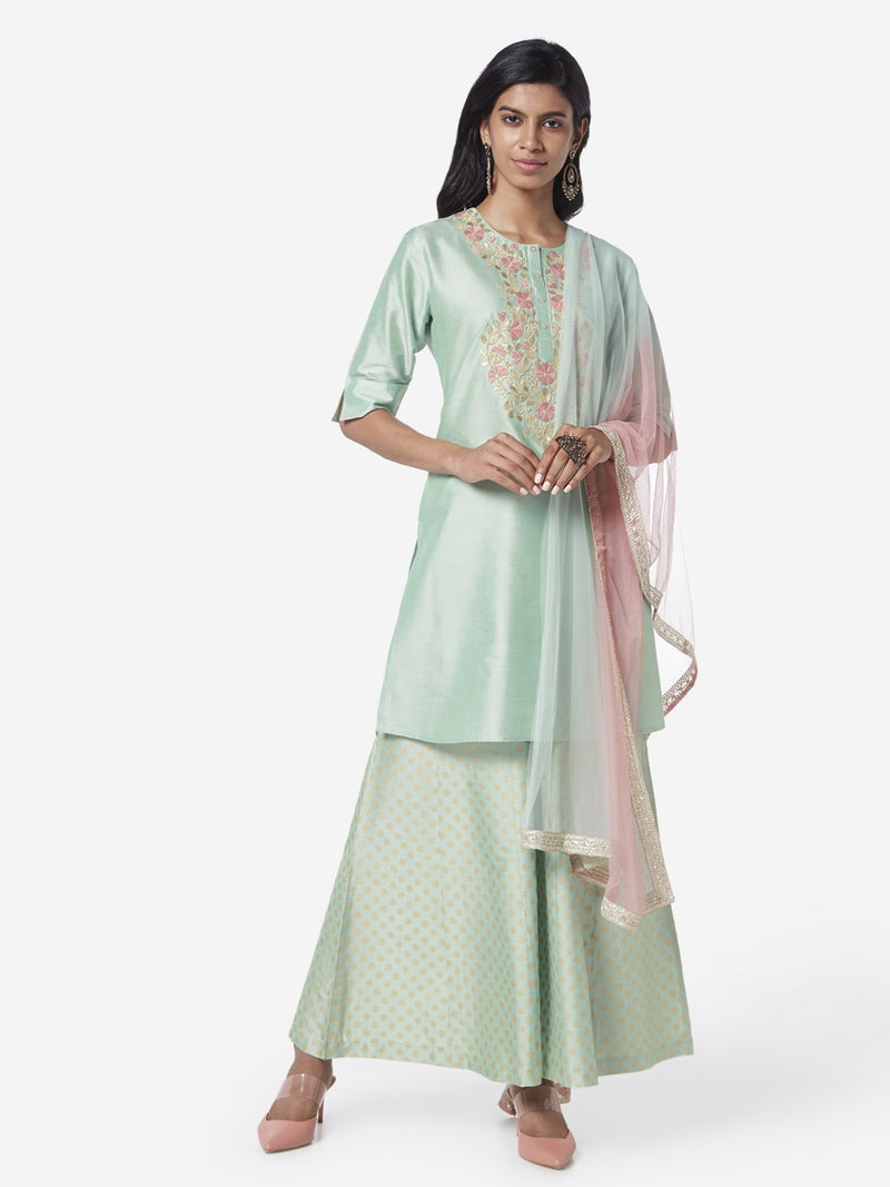 Vark Sea Green Kurta And Paneled Palazzos Set