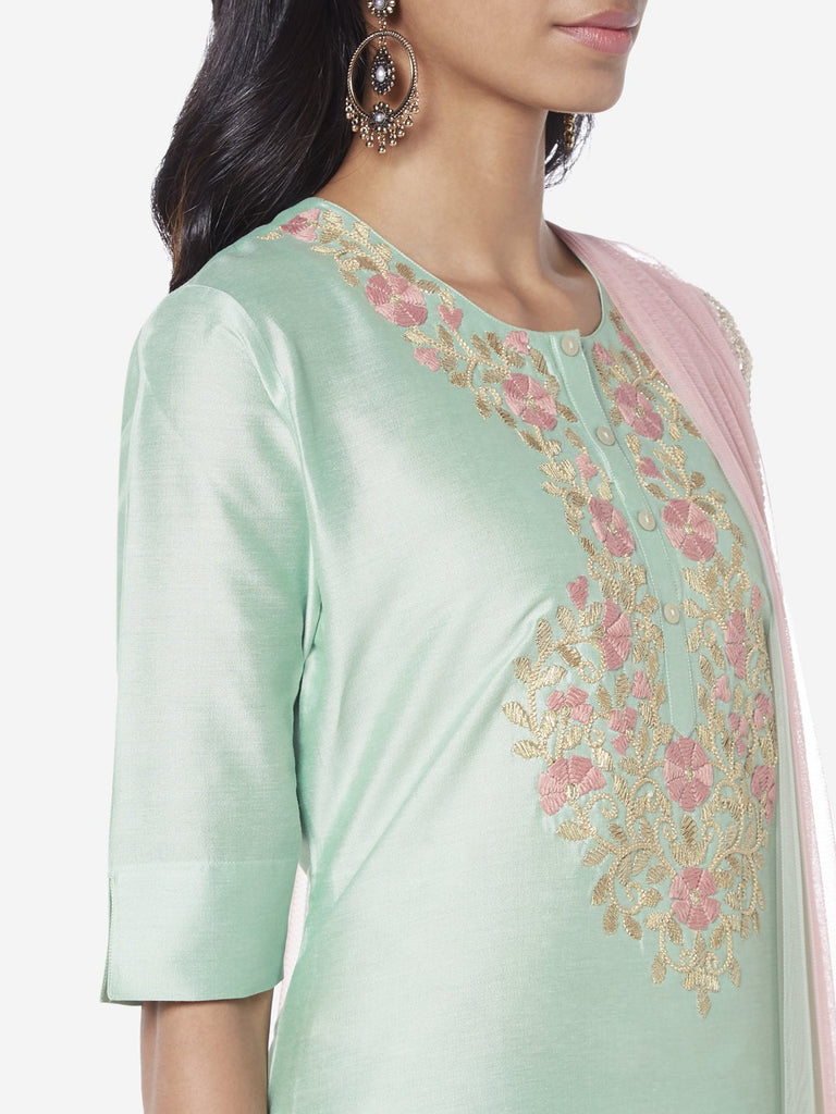 Vark Sea Green Kurta And Paneled Palazzos Set