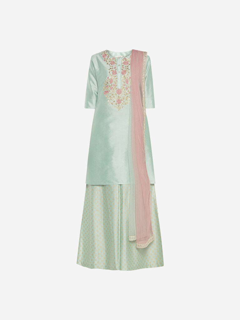 Vark Sea Green Kurta And Paneled Palazzos Set