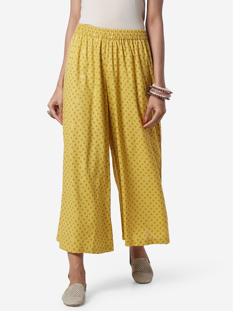Utsa Yellow Bandhini Print Palazzos