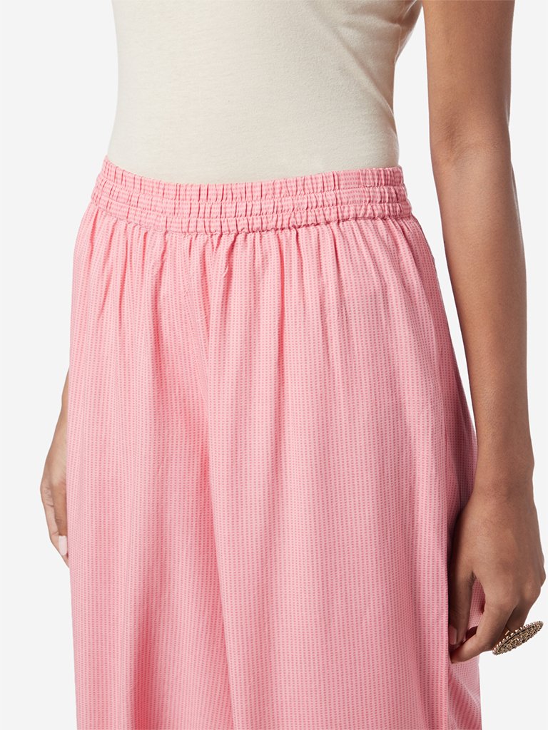 Utsa Blush Pink Printed Cropped Palazzos