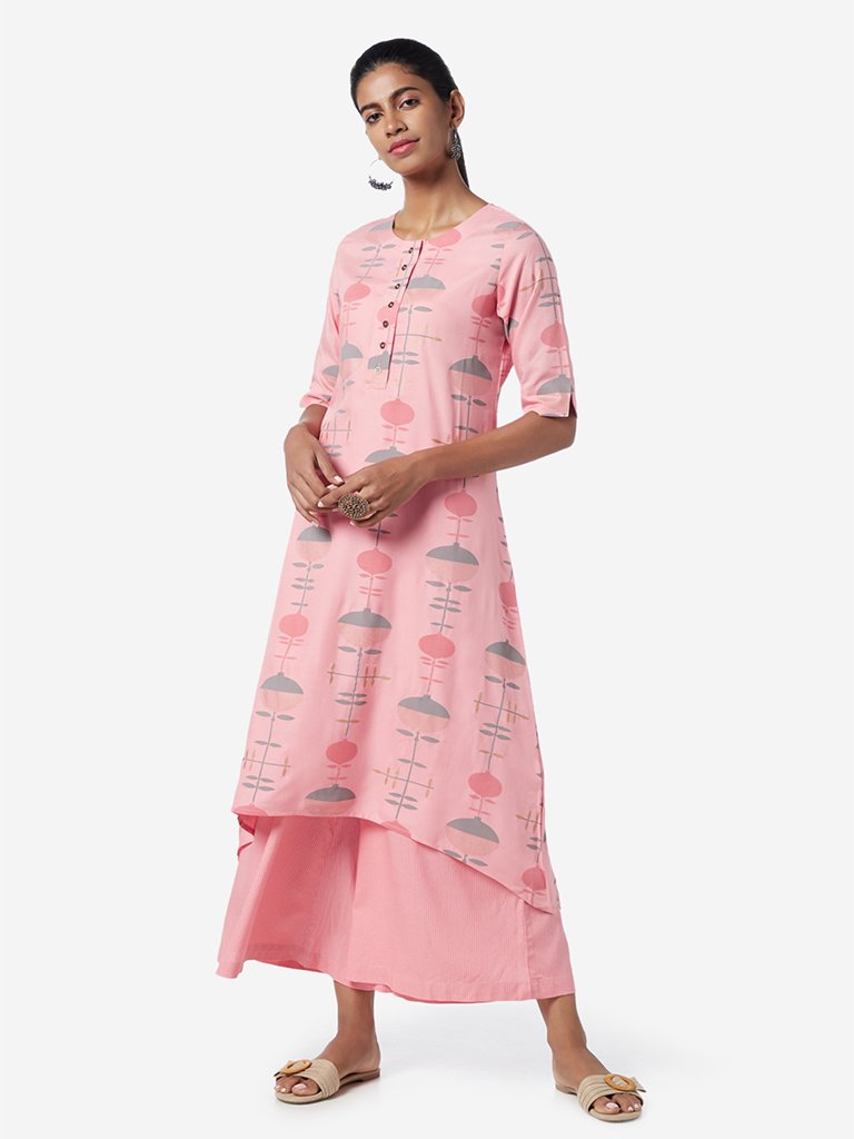 Utsa Blush Pink Printed Cropped Palazzos