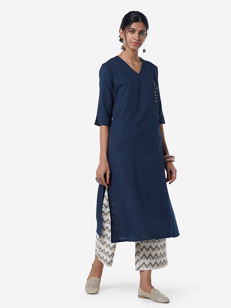 Utsa Off White Chevron Print Palazzos