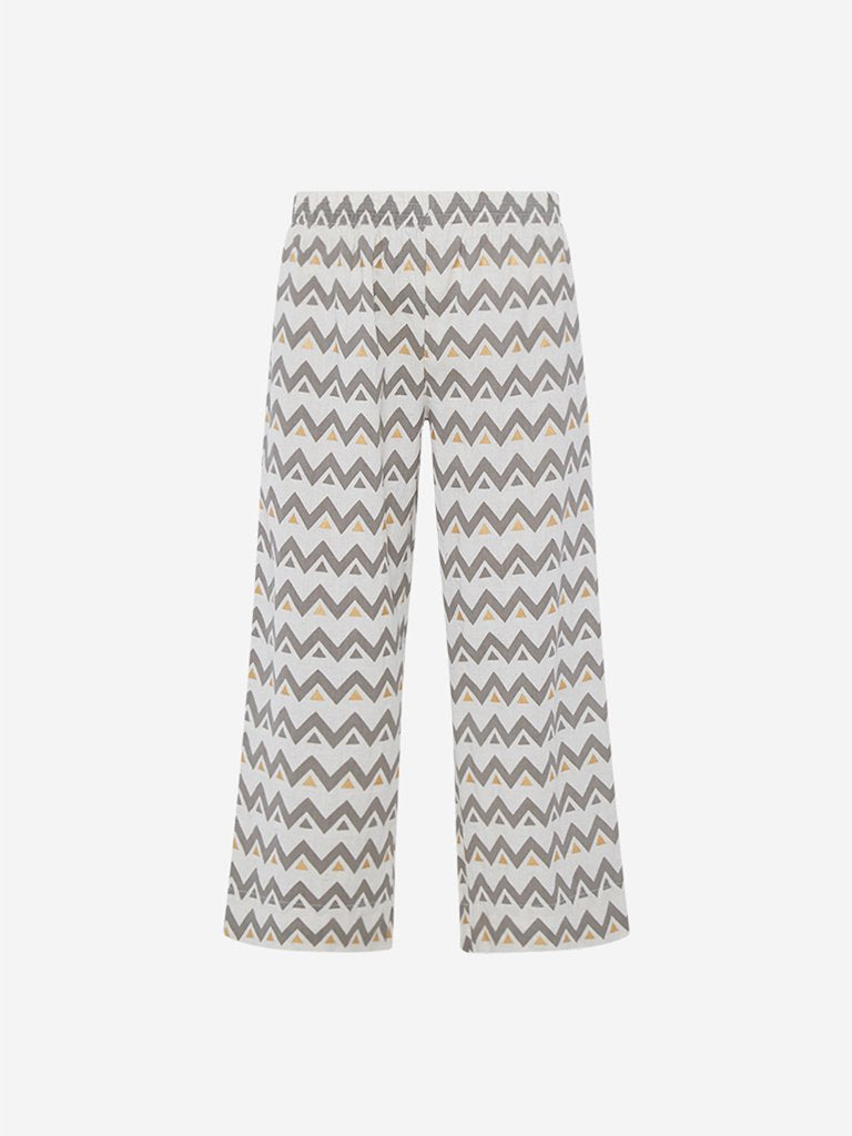 Utsa Off White Chevron Print Palazzos
