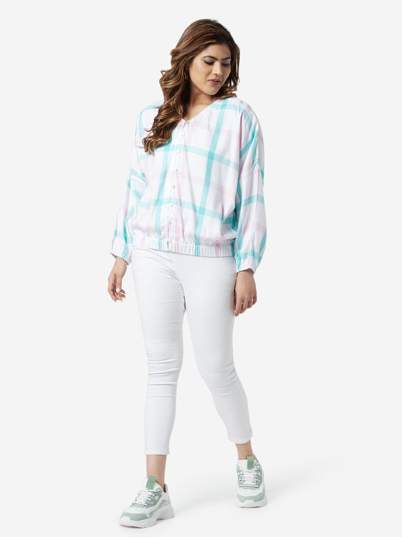 Sassy Soda Curve White Checked Sasha Top