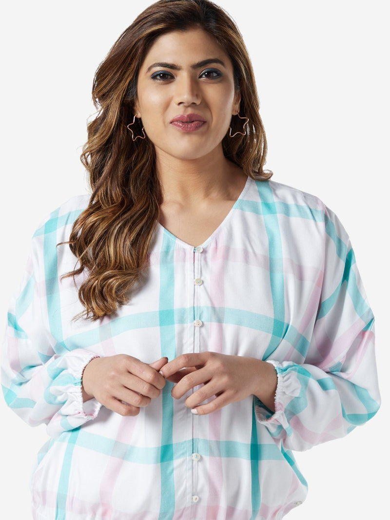 Sassy Soda Curve White Checked Sasha Top
