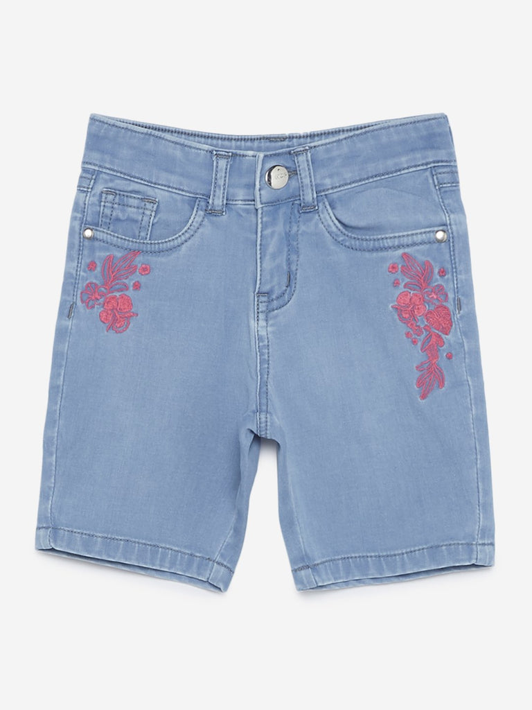 HOP Kids Blue Floral High-Waist Shorts