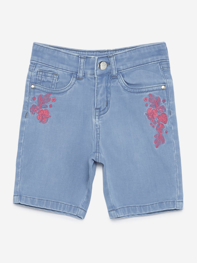 HOP Kids Blue Floral High-Waist Shorts