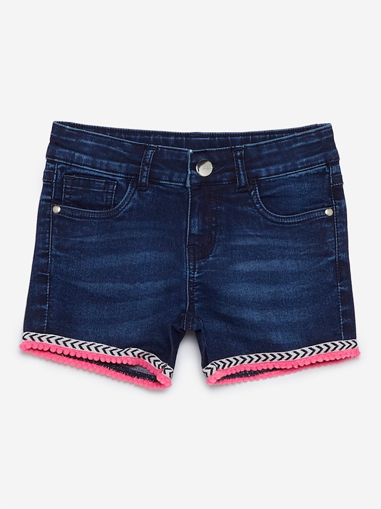 HOP Kids Indigo Pom Pom Pattern Shorts