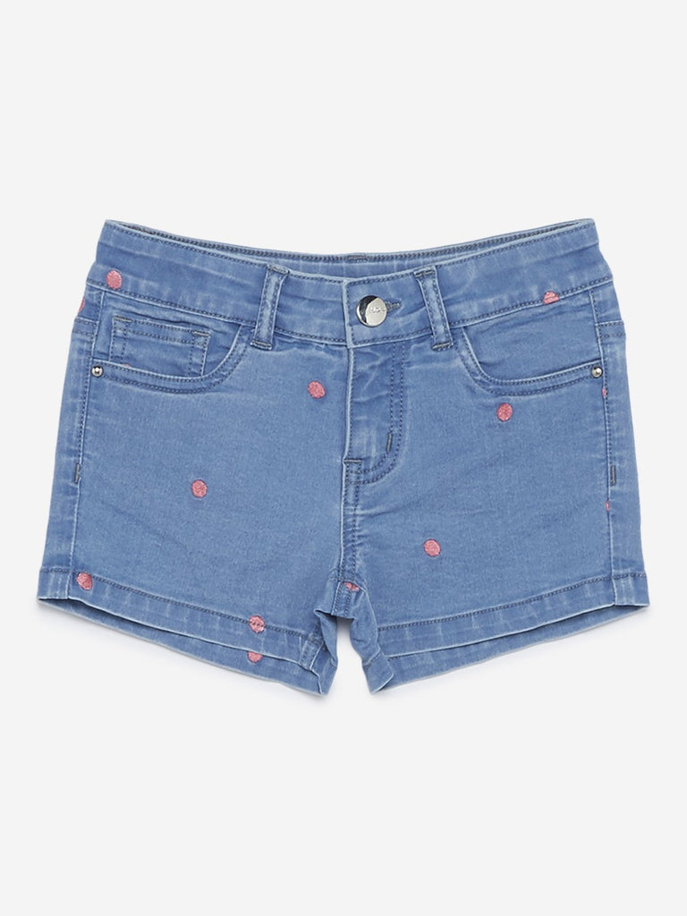 HOP Kids Blue Embroidered Shorts
