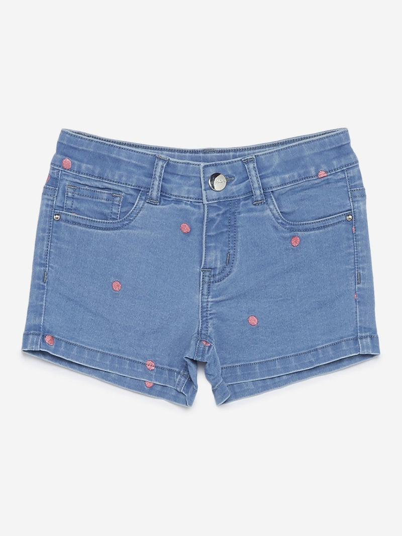 HOP Kids Blue Embroidered Shorts
