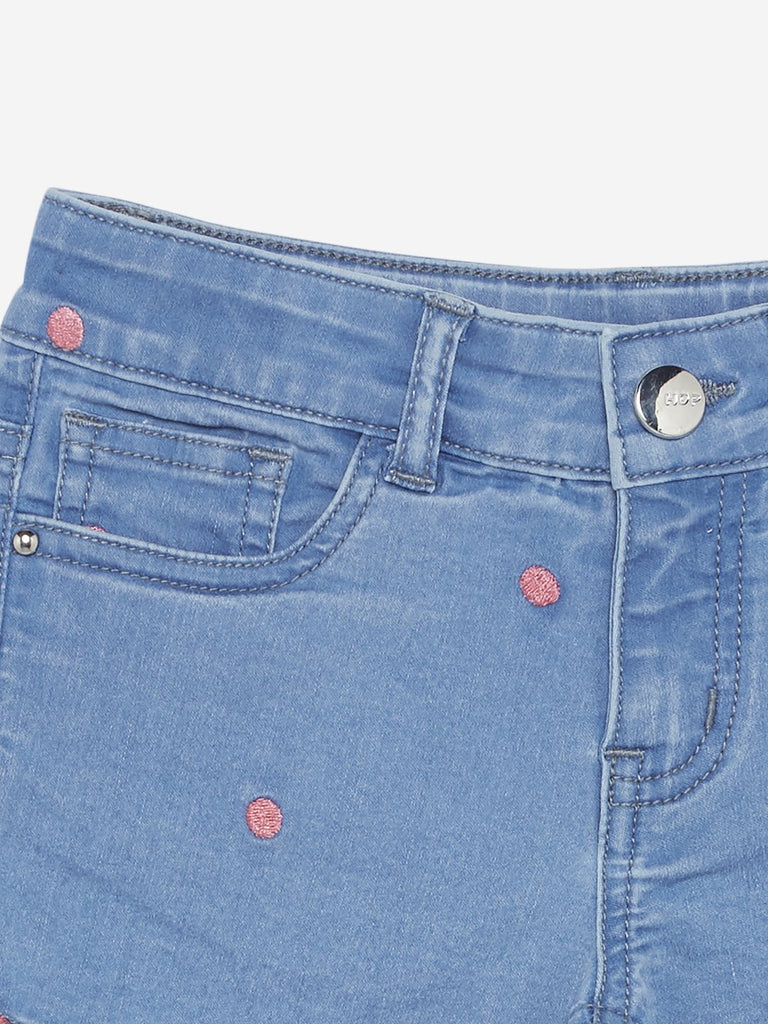 HOP Kids Blue Embroidered Shorts