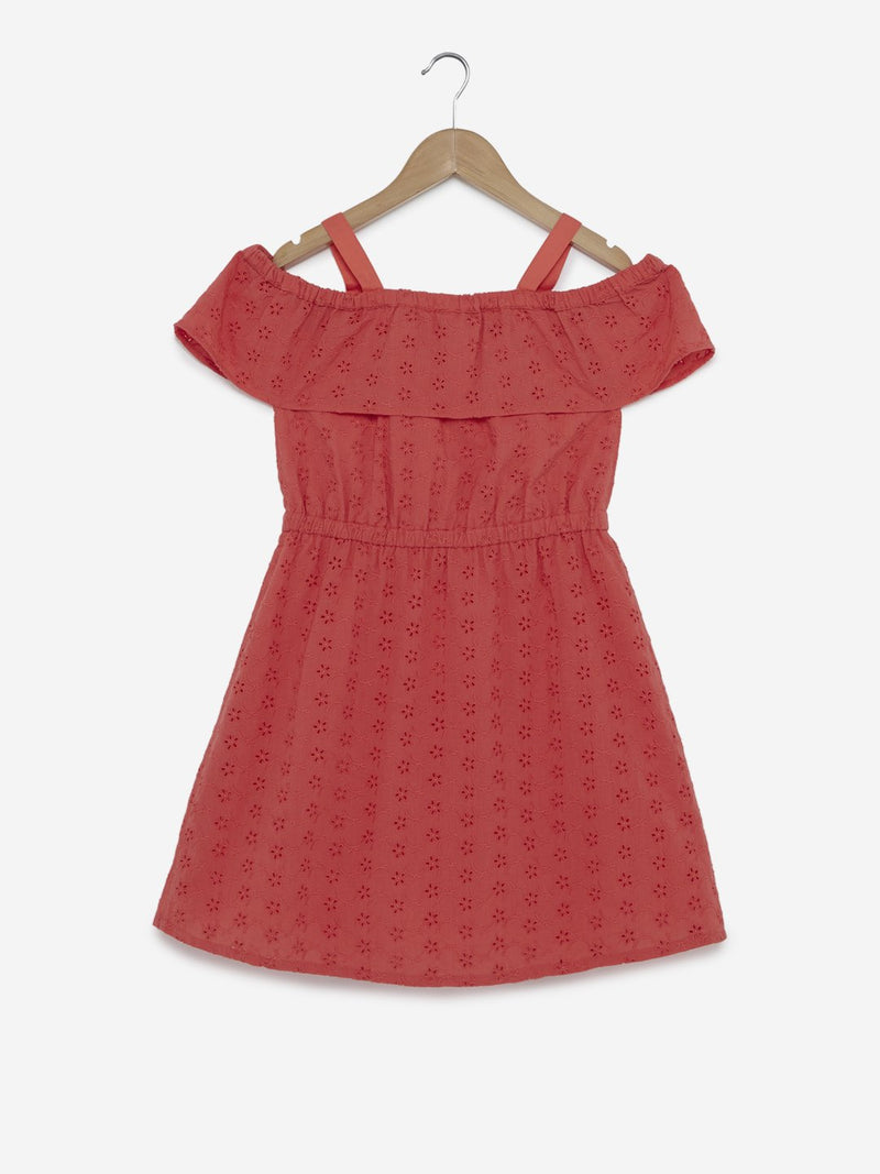 Y&F Kids Coral Cold-Shoulder Dress