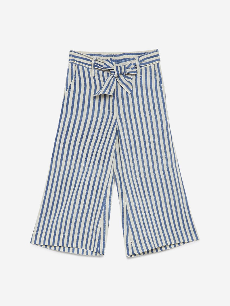 Utsa Kids Off White Striped Palazzos