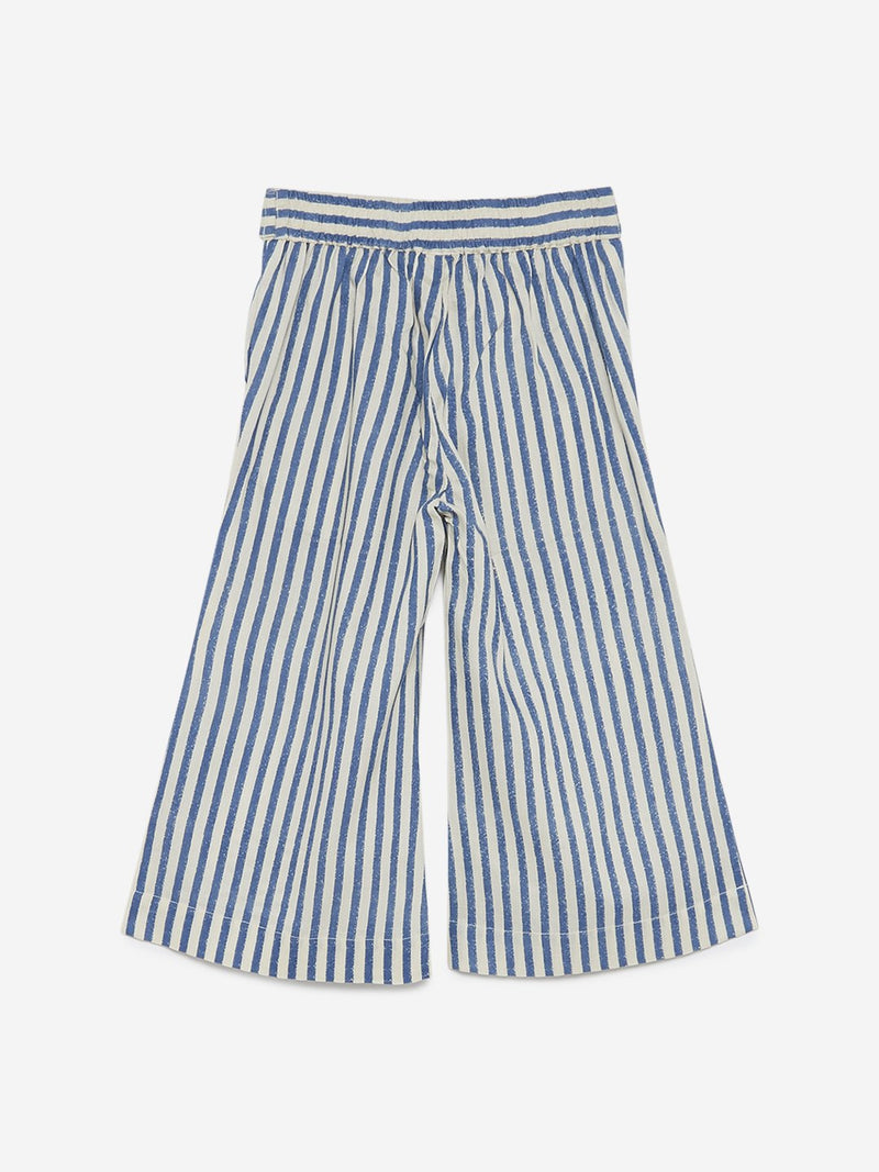 Utsa Kids Off White Striped Palazzos