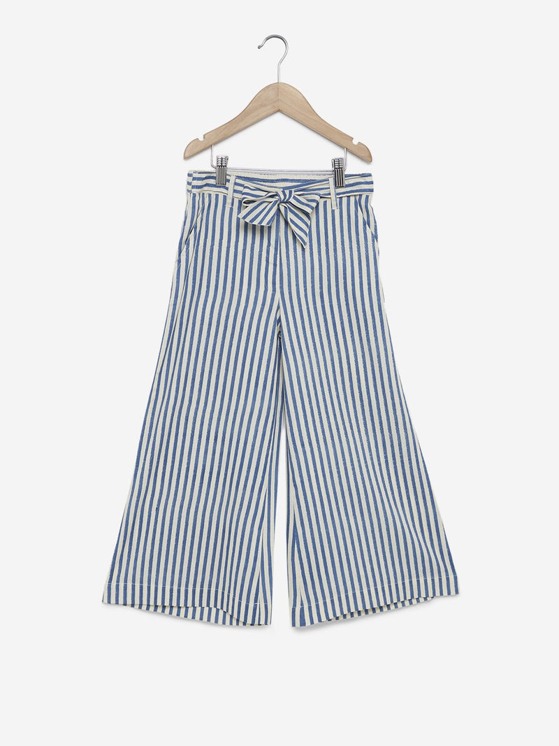 Utsa Kids Off White Striped Palazzos