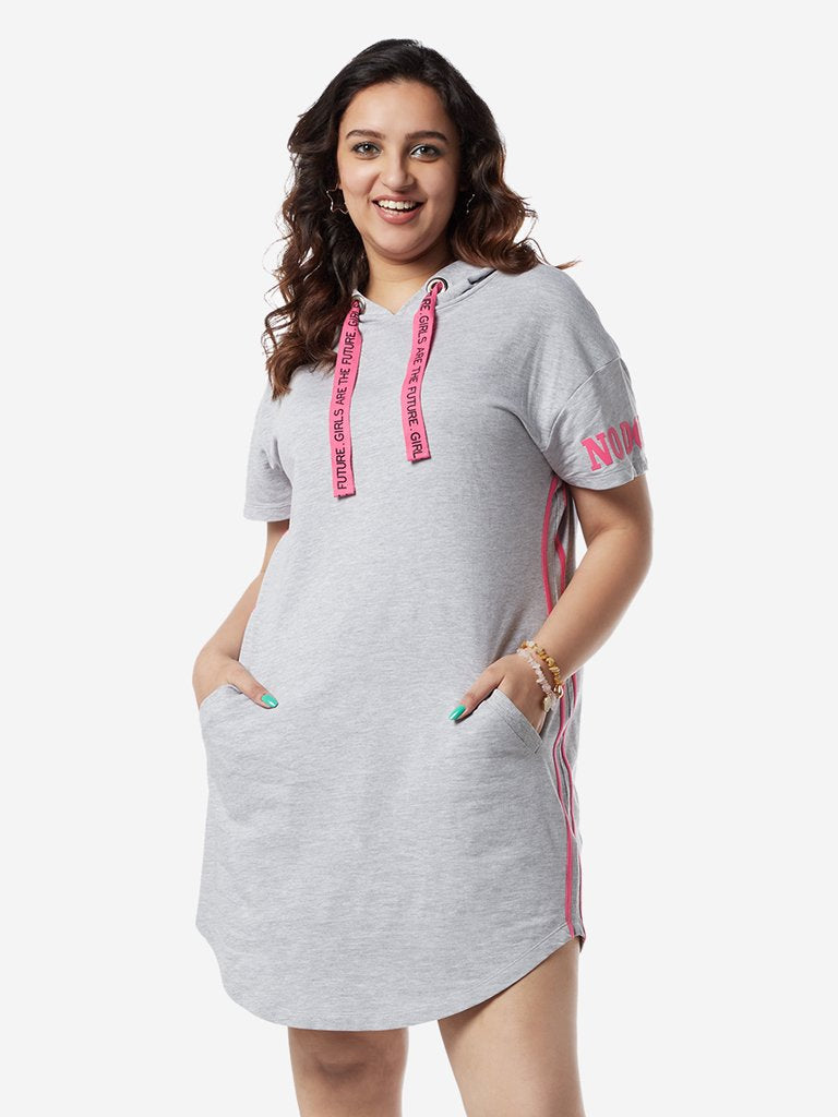 Sassy Soda Curves Grey Melange Hooded Dorry Dress