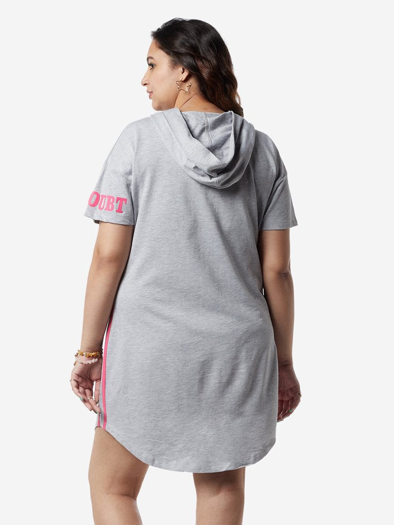 Sassy Soda Curves Grey Melange Hooded Dorry Dress