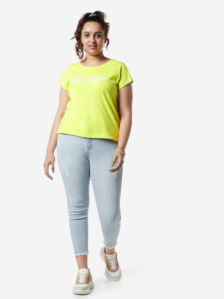 Sassy Soda Curves Lime Green Printed Edna T-Shirt