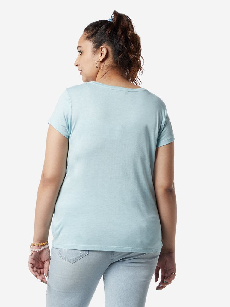 Sassy Soda Curves Light Blue Printed Edna T-Shirt