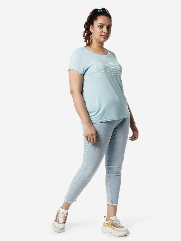 Sassy Soda Curves Light Blue Printed Edna T-Shirt