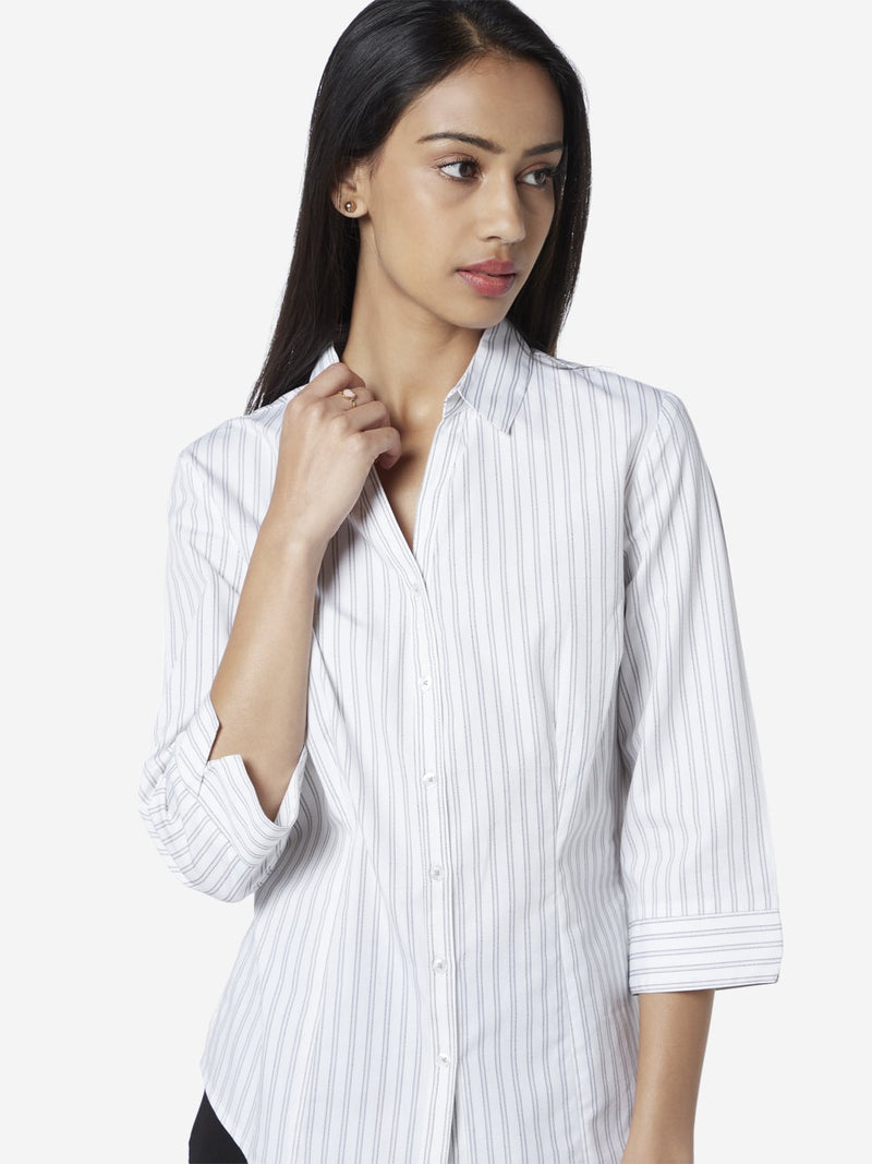 Wardrobe White Striped Formal Shirt