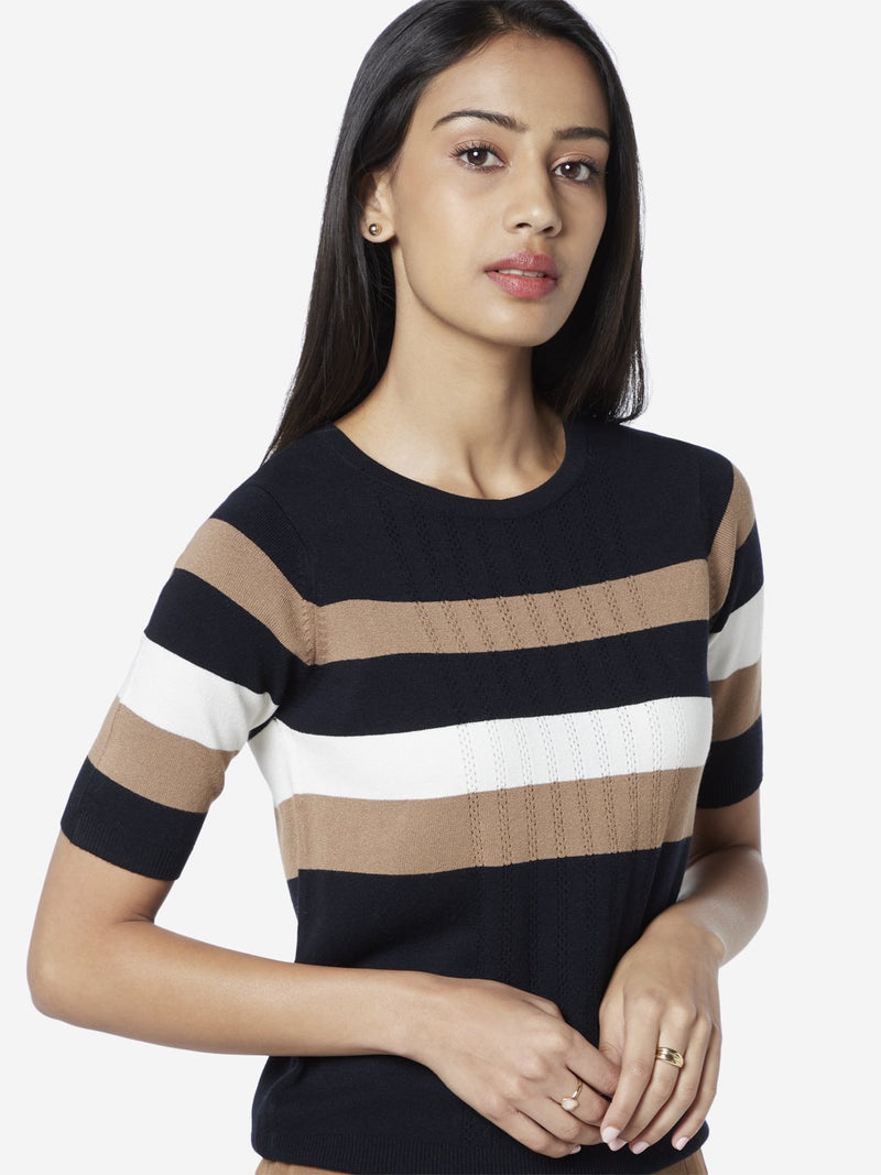 Wardrobe Navy Colour-Block Knit Top