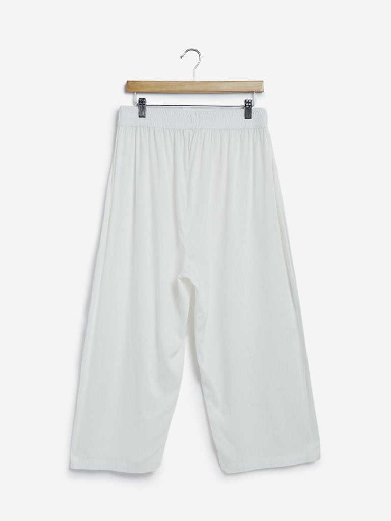 Diza Curves White Cropped Palazzos