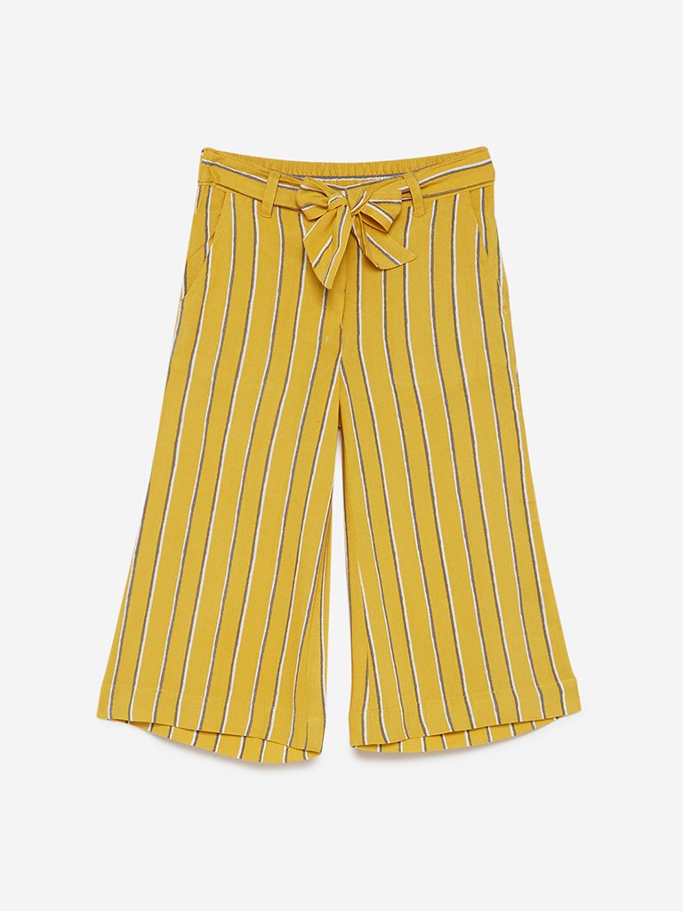 Utsa Kids Yellow Striped Palazzos