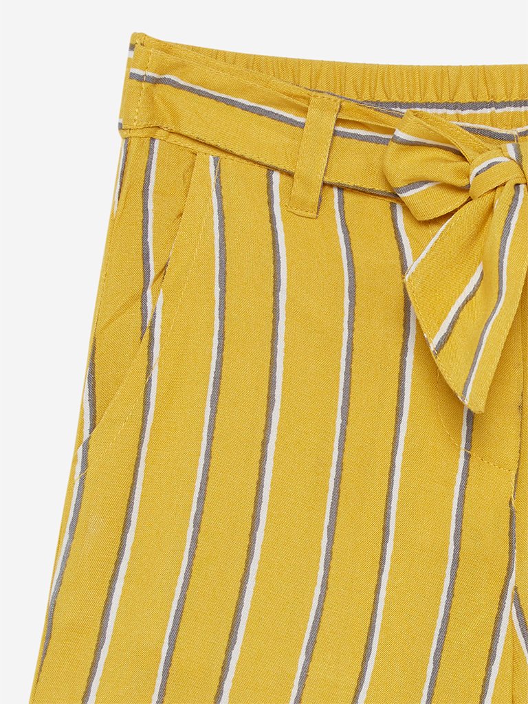 Utsa Kids Yellow Striped Palazzos