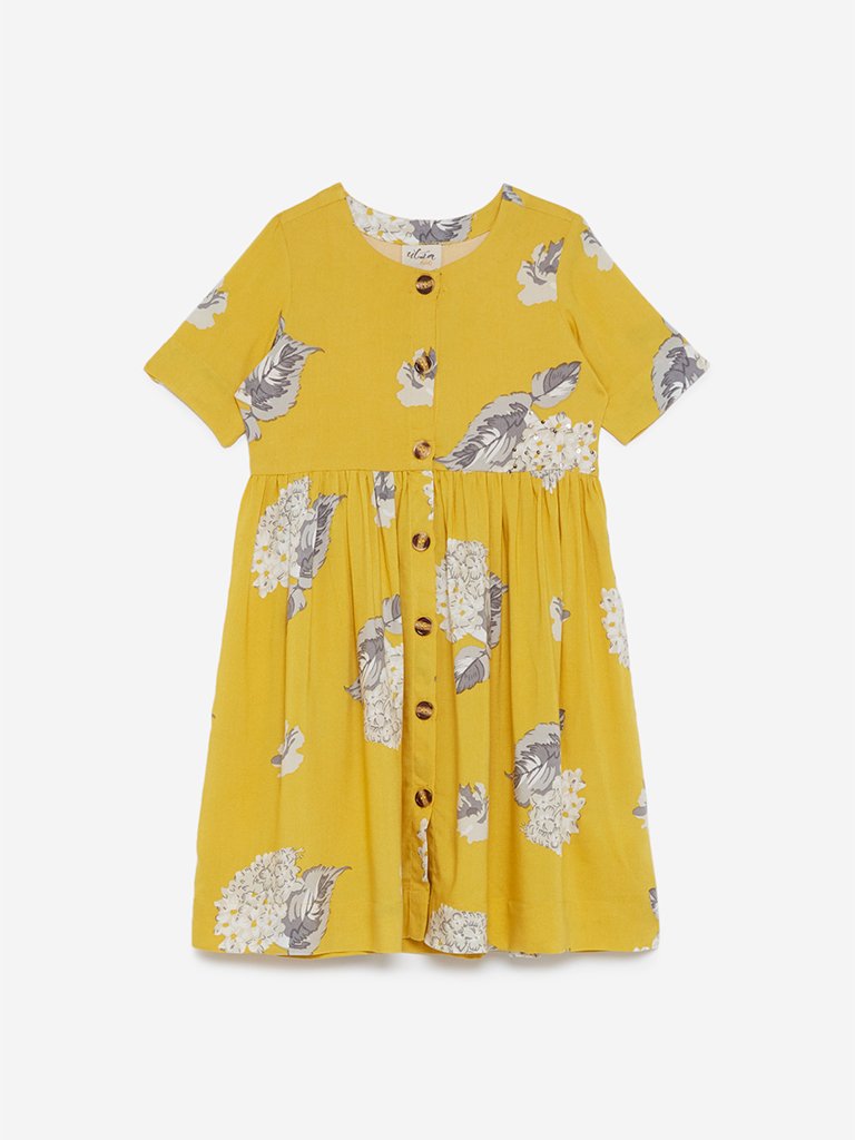 Utsa Kids Yellow Floral Patterned Dress