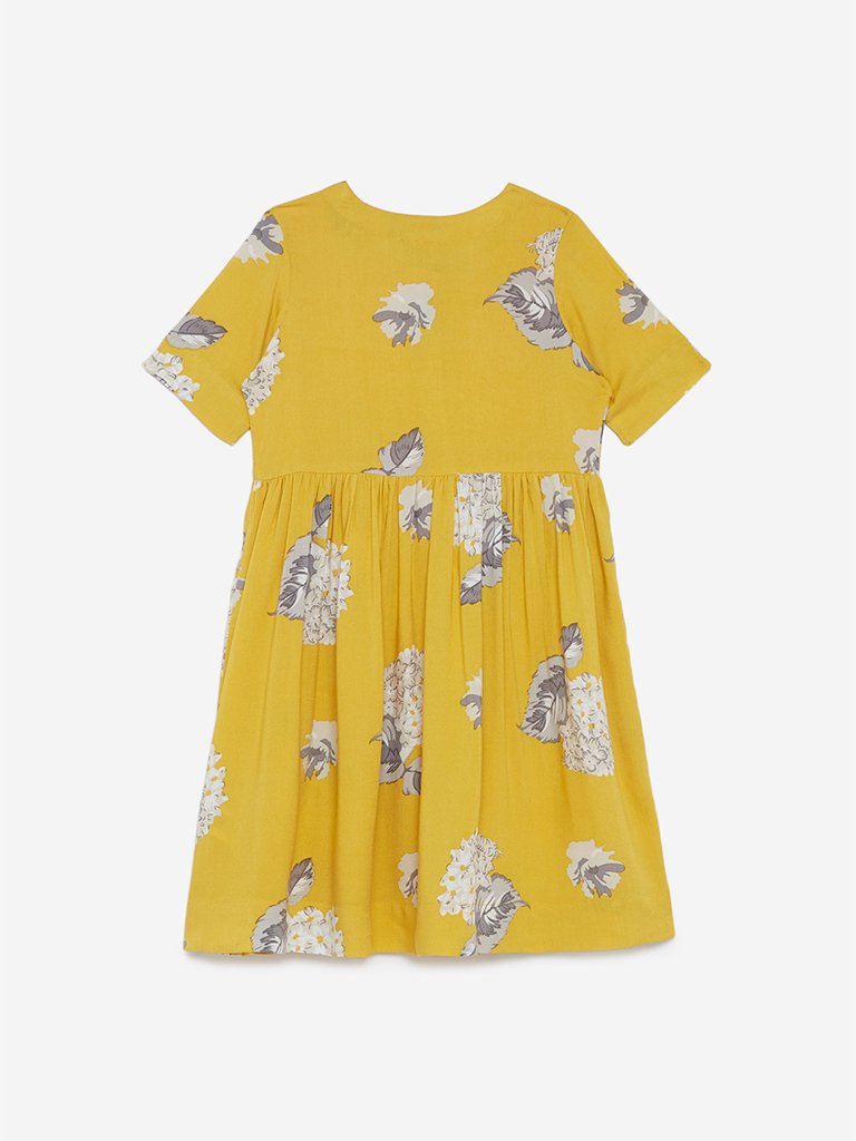 Utsa Kids Yellow Floral Patterned Dress