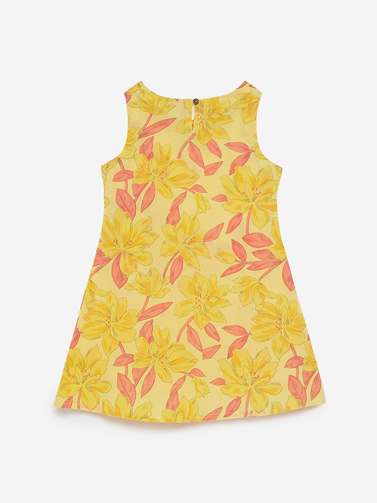 Utsa Kids Yellow Floral Printed A-line Kurta