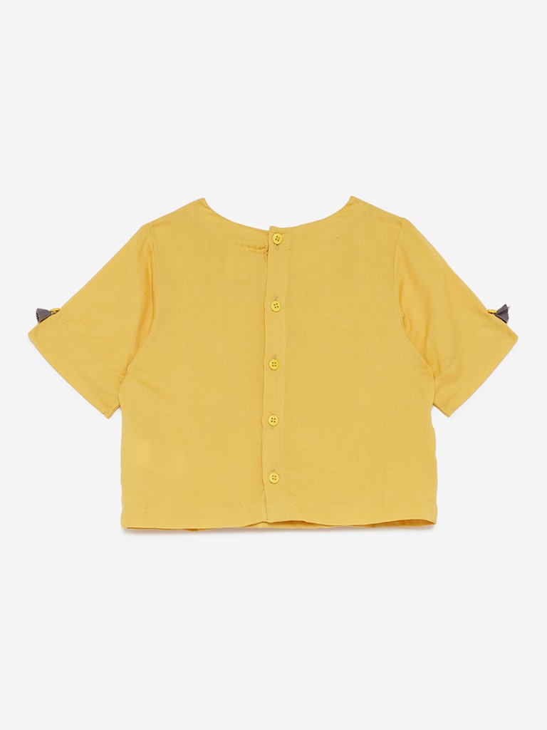 Utsa Kids Yellow Floral Embroidered Top