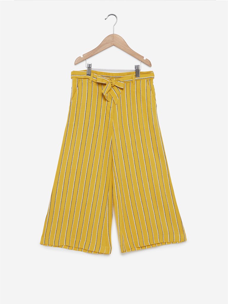 Utsa Kids Yellow Striped Palazzos
