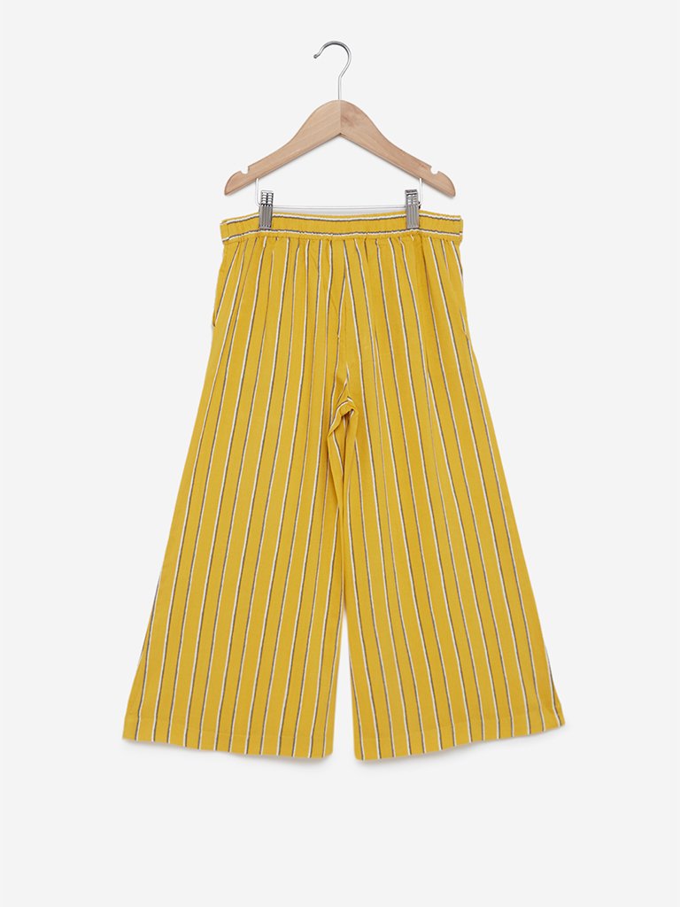 Utsa Kids Yellow Striped Palazzos