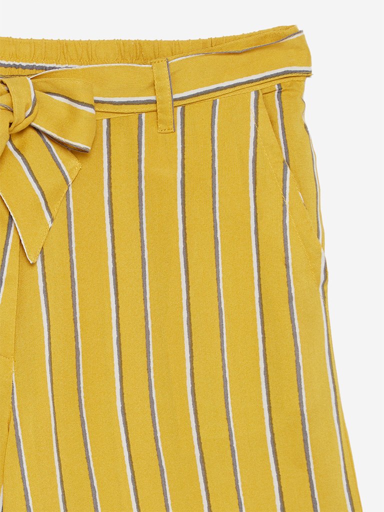 Utsa Kids Yellow Striped Palazzos