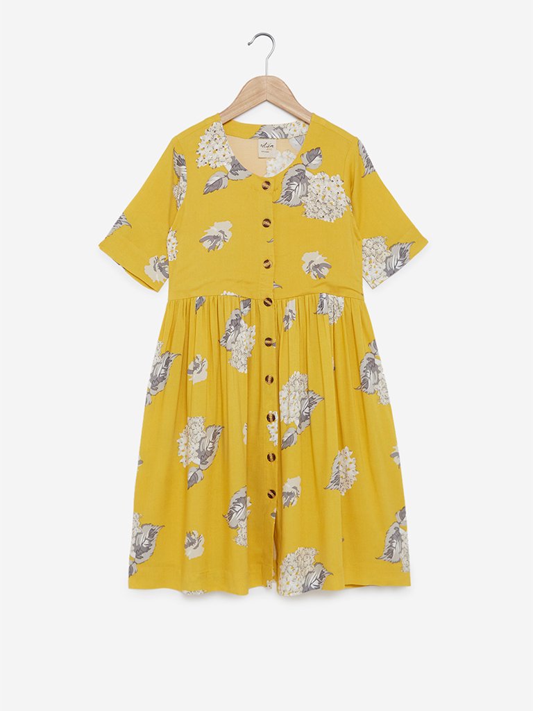 Utsa Kids Yellow Floral Patterned Dress