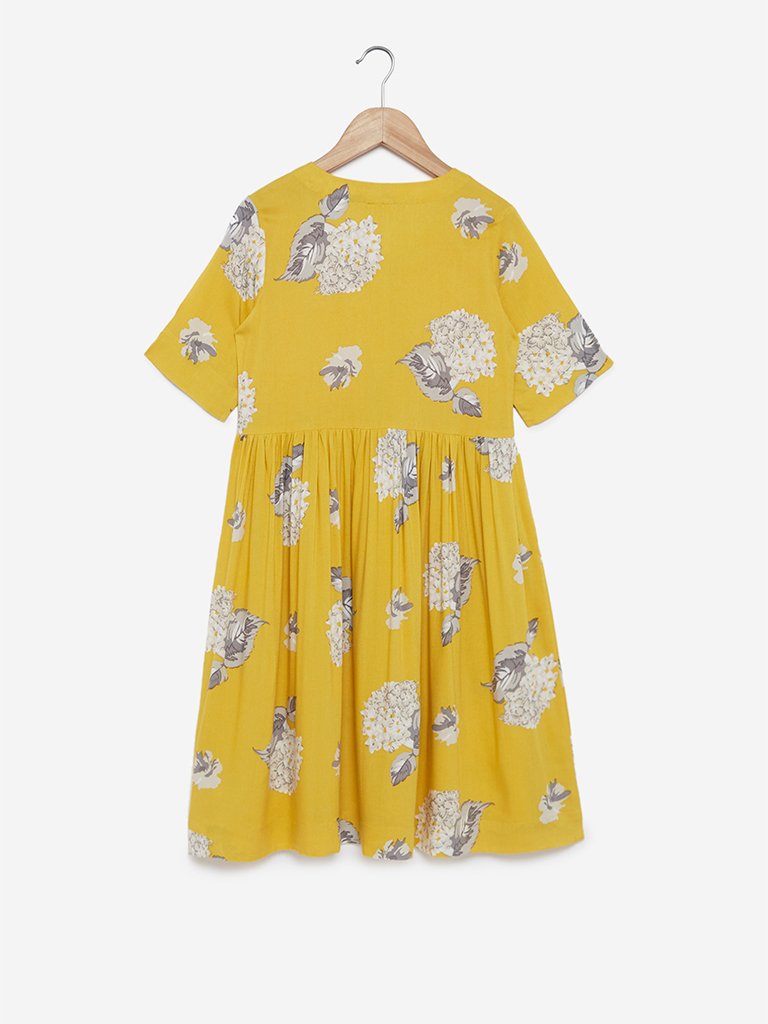 Utsa Kids Yellow Floral Patterned Dress