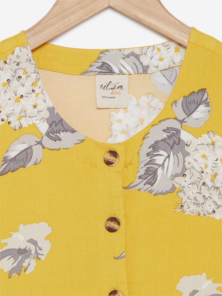 Utsa Kids Yellow Floral Patterned Dress