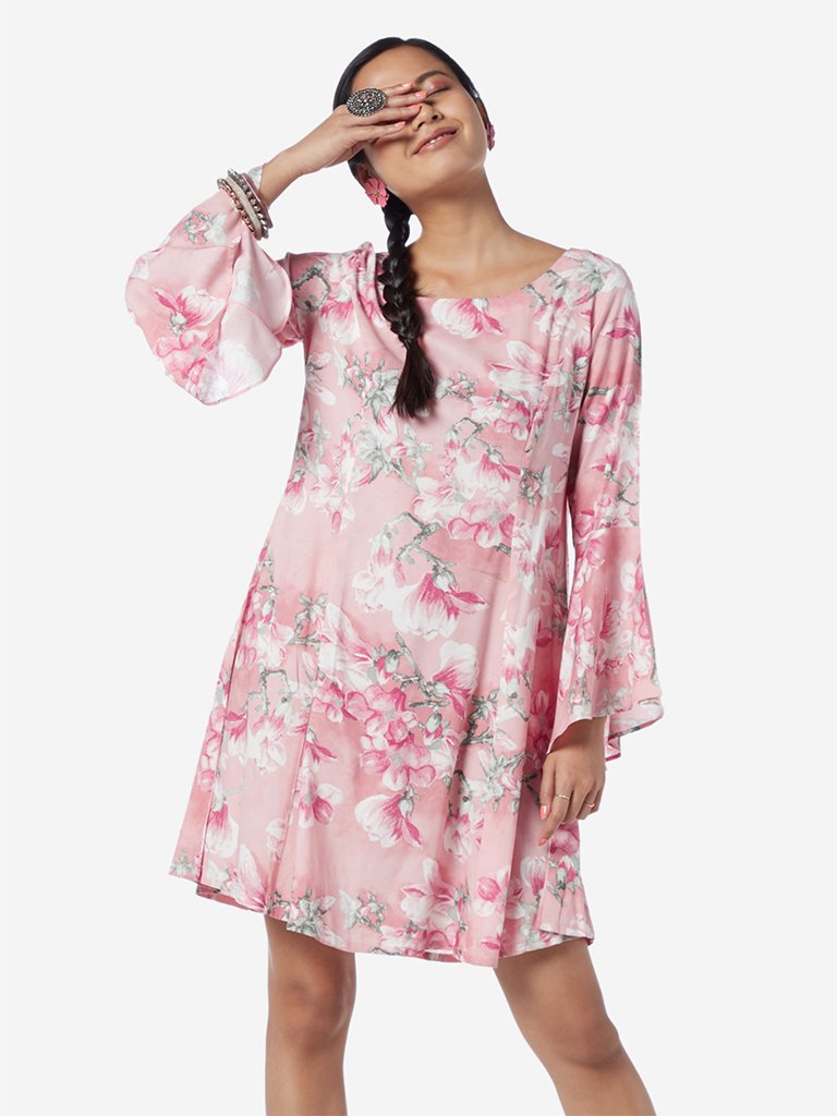 Bombay Paisley Light Pink Flute-Sleeve Dress