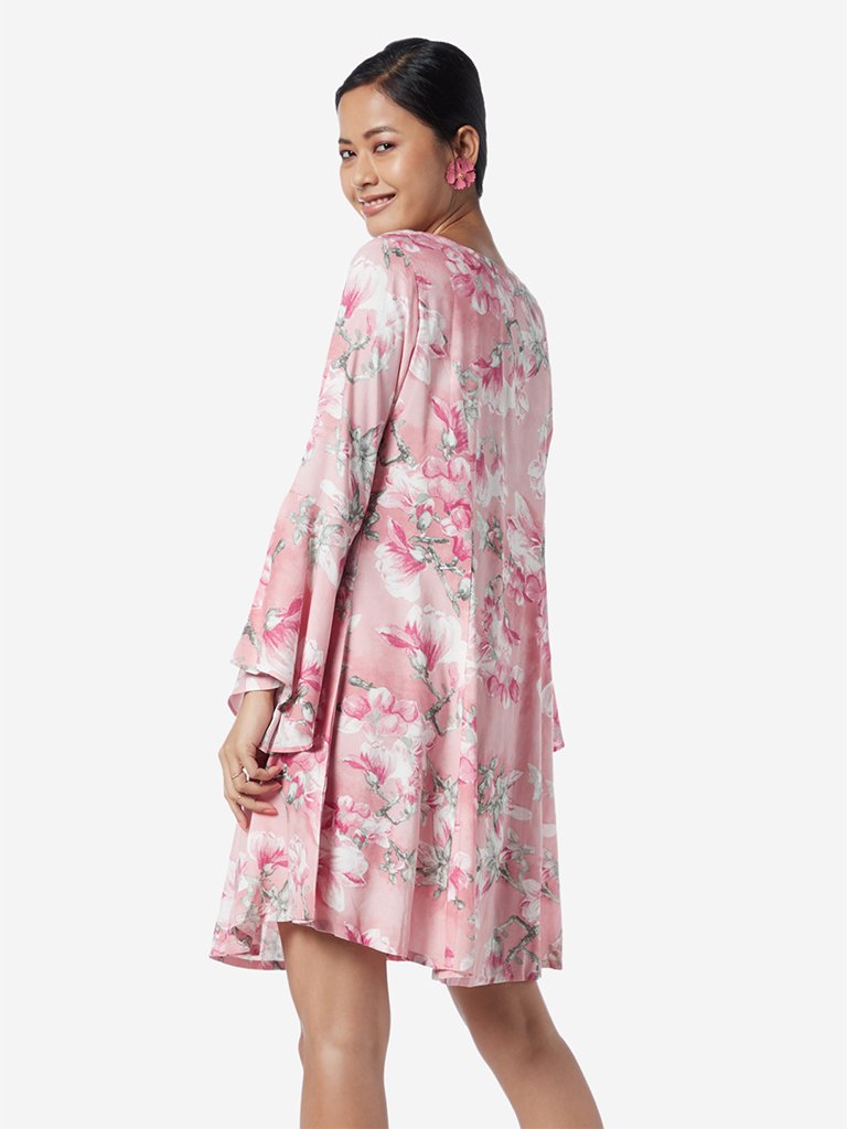 Bombay Paisley Light Pink Flute-Sleeve Dress