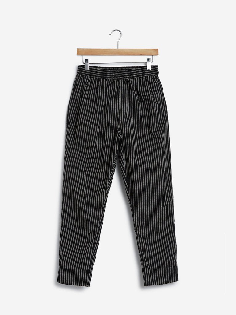 Utsa Black Striped Ethnic Pants
