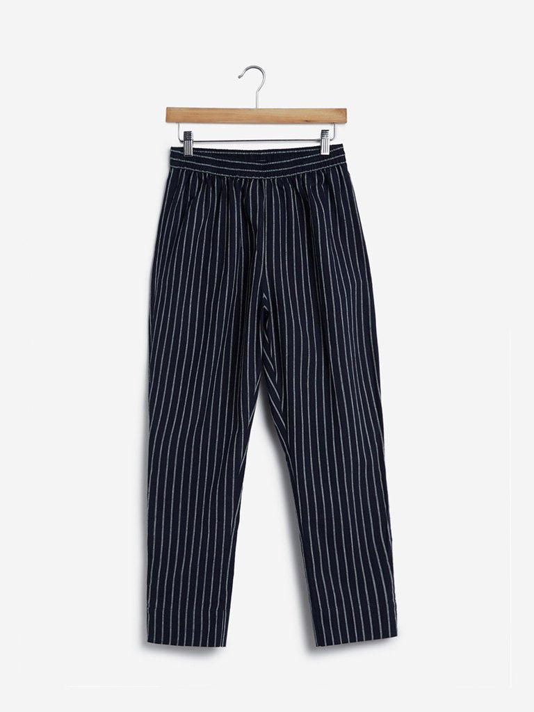 Utsa Black Slim Striped Ethnic Pants